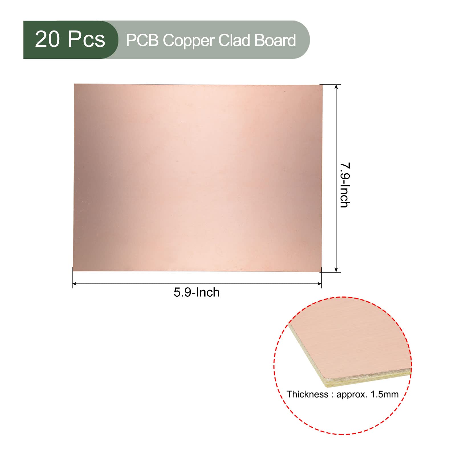 YOKIVE 20uds PCB Cobre Revestida Placa, FR4 Una Cara En Blanco Circuito Placas, Excelente para Electrónicos Pasatiempos, Grabado, Circuitos Proyectos (200mm x 150mm x 1,5mm)
