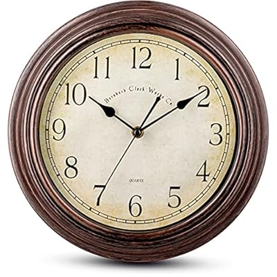 Bernhard Products Vintage Wall Clock Silent Non Ticking - 12 Inch Quality Quartz Battery Operated Decorative Brown Clock for Home Kitchen Living/Dining Room Office Decor, Easy to Read, Rustic Bronze