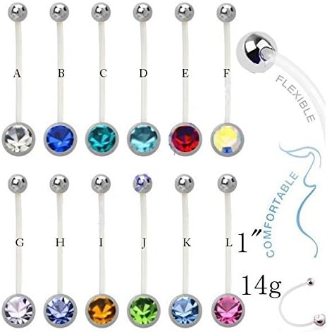 The Jewelry Archivist Flexible Pregnancy Maternity Navel Belly Ring Barbell with Choice of Colorful Birth Month Gem Stone