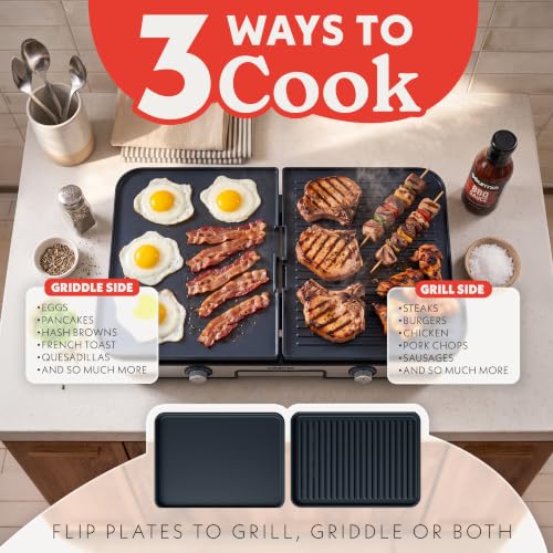 Gourmia 3-in-1 Indoor Grill & Griddle Electric Combo – Dual Independent Cooking Zones, Reversible Nonstick Ceramic Plates, XL Cooking Surface, 250–400°F Adjustable Temp, Dishwasher Safe - Image 3