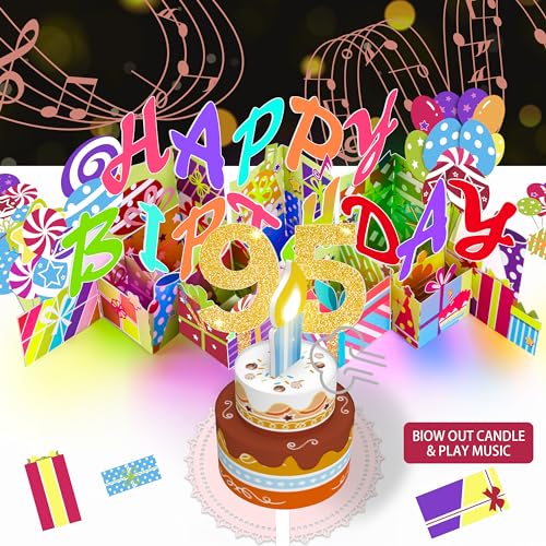 Image of 95th Pop-Up Musical Birthday Card, Blowable LED Candle for Women and Men