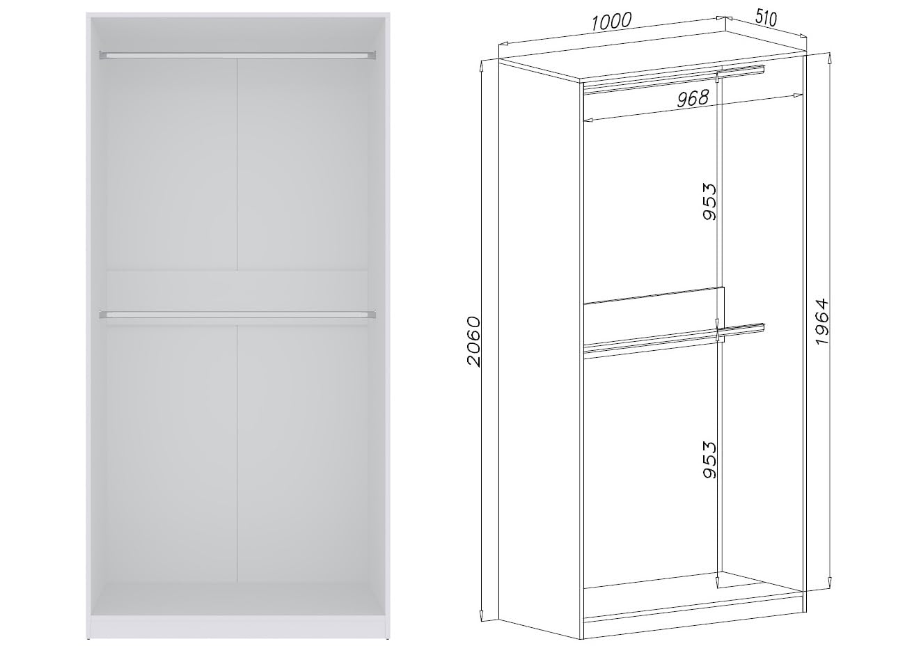 Marmex Schranksystem TRES C, offener Kleiderschrank mit Kleiderbügeln, Ablagen, Schubladen, Mehrzweckschrank-Set für Schlafzimmer, Ankleidezimmer 190x206x51 cm (weiß)