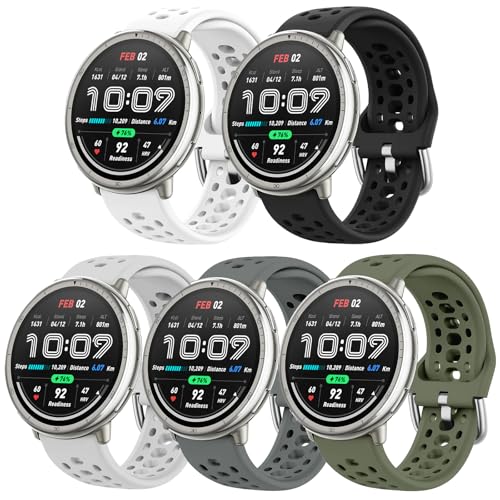ZOCOVIN 5Pack Silicone Watch Bands for Amazfit Active 2 /Active Soft Sport Breathable Replacement Wristband Strap for Amazfit GTS 4/4 mini/3/2 mini/2e