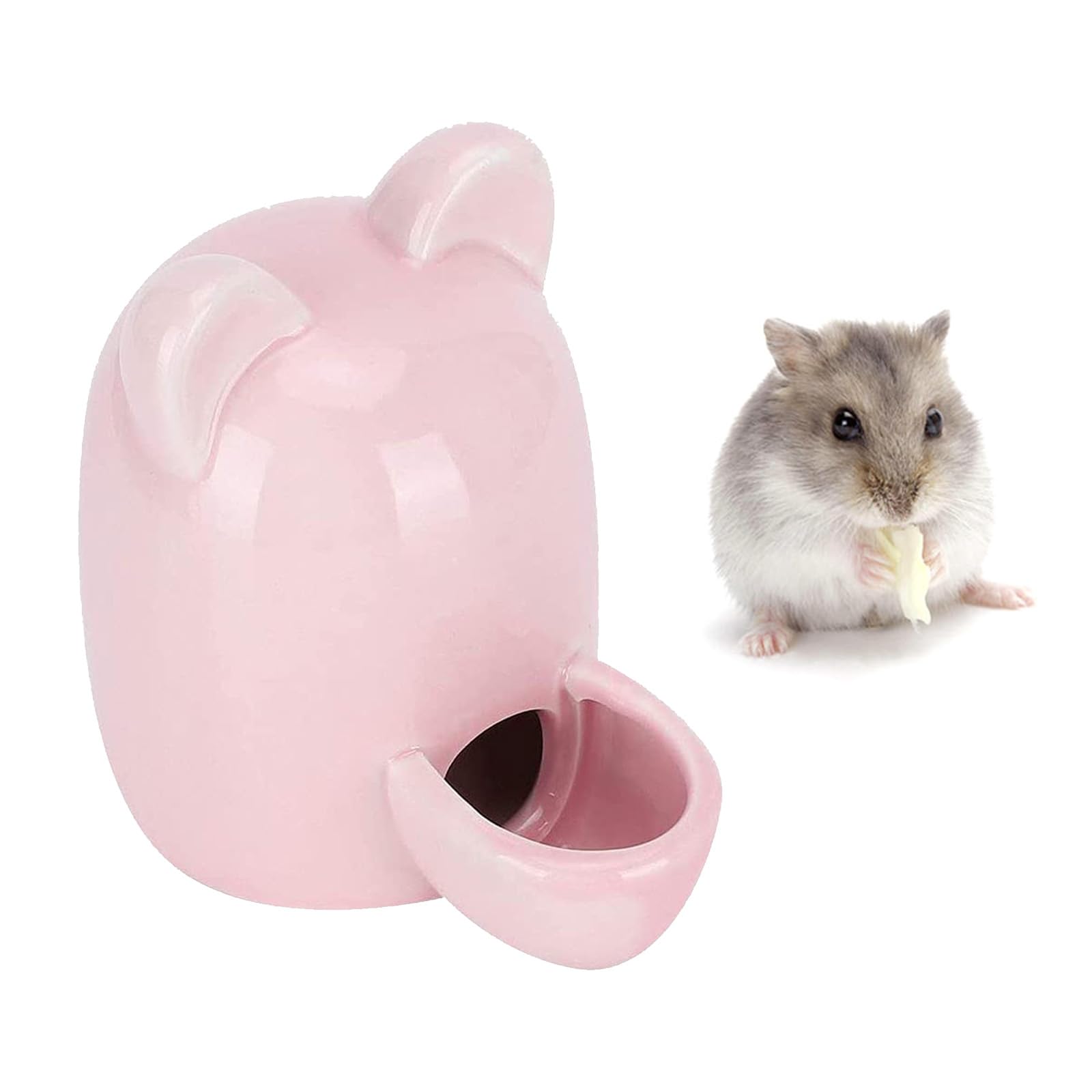 Bebedero Hámster Cerámica, Cuenco de Cerámica para Hámsters, Botella Agua Hámster Cerámica, Silencioso y Estable para Hámsters, Chinchillas, Cobayas, Erizos y Pájaros (Rosa, 300 ml)