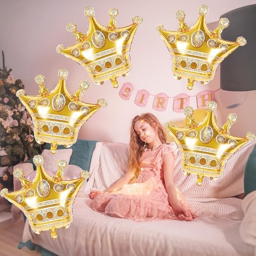 Image of 36 Inch Crown Balloons Large Metallic Gold Crown Foil Mylar Balloon Chrome Gold Birthday Decoration for King and Queen Prince Royalty Royal Birthday Wedding Baby Shower Party Decor