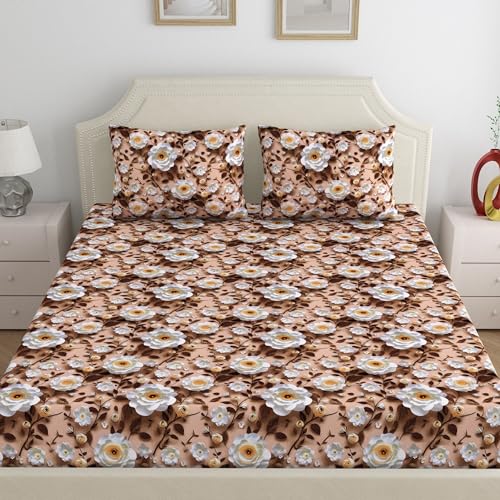 Image of Home Ecstasy Microfibre Wrinkle & Fade Resistant Fitted Bedsheet for King Bed with 2 Pillow Covers (Size 72 x 78 inches | 150 GSM | Colour Brown)