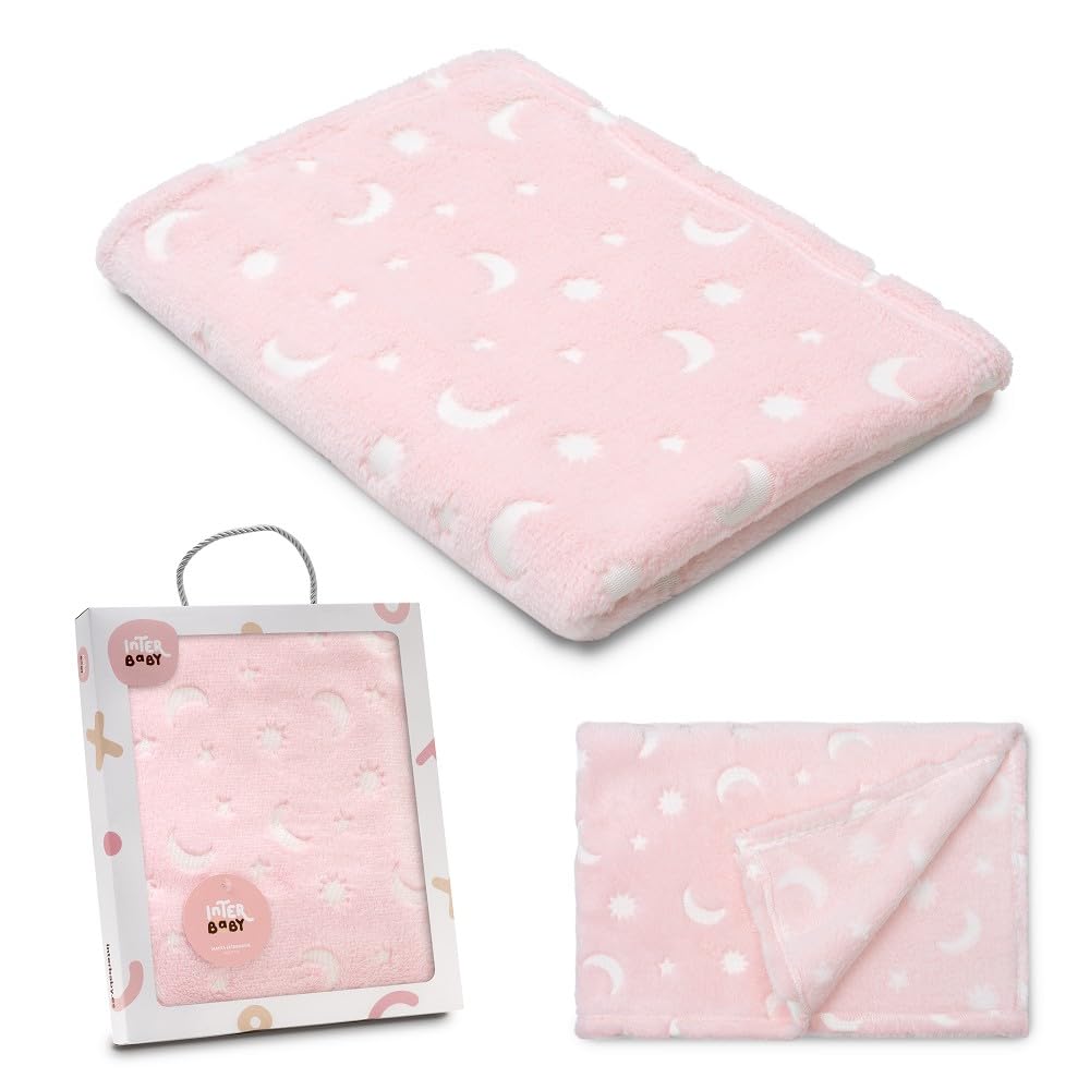 Interbaby Babydeken voor pasgeborenen, extra zacht, geborduurd, beer, comfortabel, warm, 80 x 110 cm, uniseks, voor kinderbed, kinderwagen, wieg