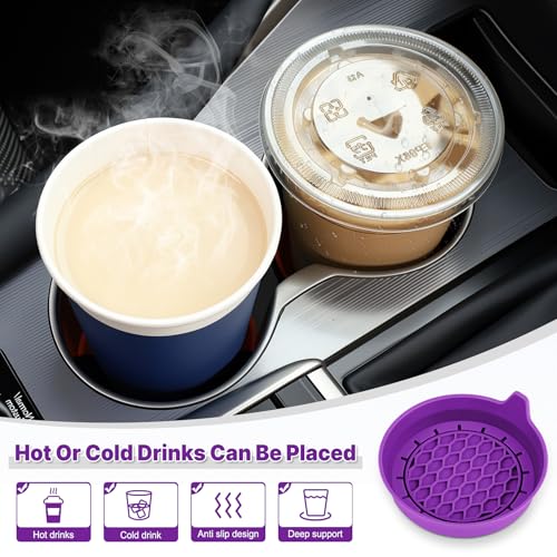 Image of SINGARO Car Cup Holder Coaster, Silicone Cup Holder Insert, Universal Non-Slip Cup Holders, Car Accessories Interior for Women and Man 4 Pack Purple