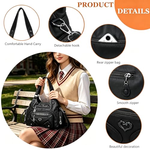 Bolso Hobo LY&SQ para Mujer de Cuero PU Negro miniatura 6
