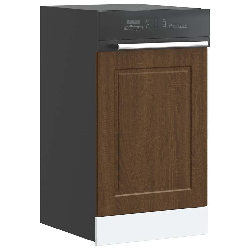 Brown Oak Engineered Wood Dishwasher Front Panel, 45x57 cm | Fits semi-integrated built-in dishwashers, featuring a 1.5 cm thickness and Porto design to match kitchen cabinetry.
