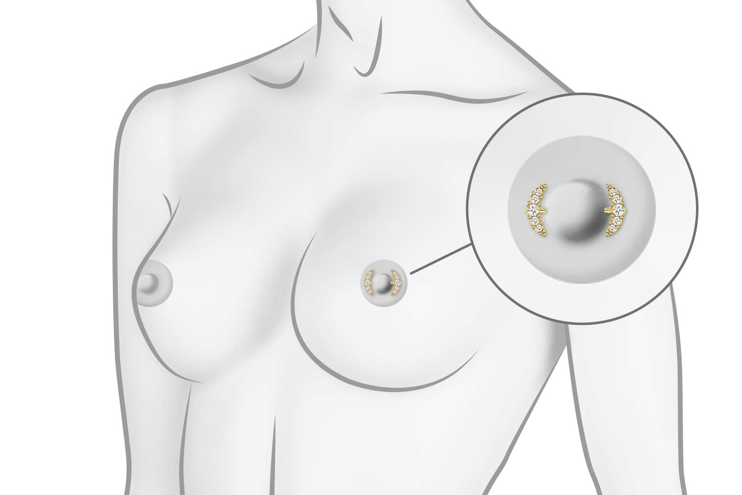 PIERCINGLINE Titan Barbell mit Push Fit 5 KRISTALLE + KUGELN Brustwarzenpiercing Nippelpiercing Farb & Größenauswahl