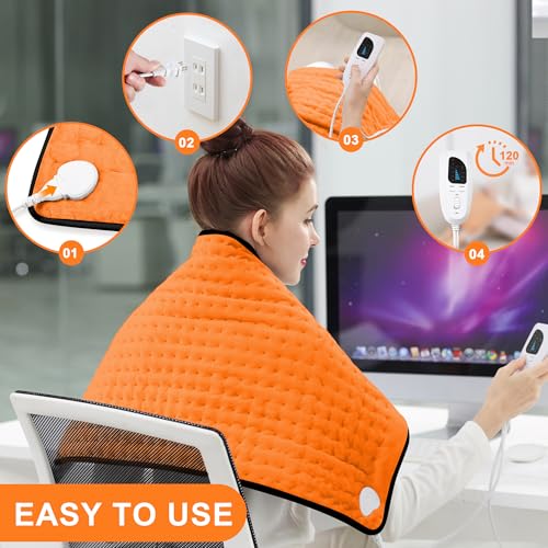 Image of Deepsoon Heating Pad,Electric Heating Pads for Back,Neck,Moist Heating Pad for Abdomen Shoulder Knee Legs,Dry /Moist Heat&Auto Shut Off,Mother's Day Birthday for Men and Women,Orange Black,33x17 Inch