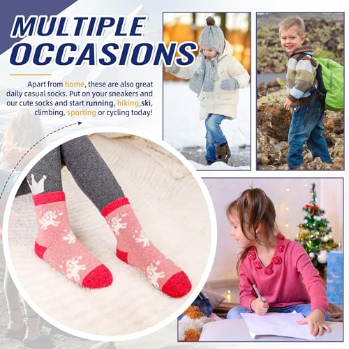 Image of Eocom Kids Wool Socks For Boys Girls Warm Hiking Thermal Winter Cozy Soft Thick Toddlers Crew Boot Socks 6 Pairs