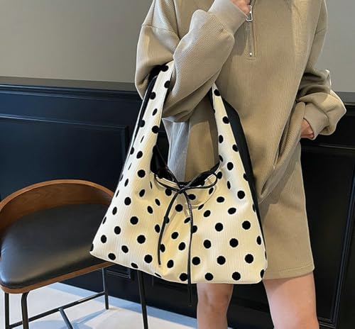 Polka Dot Tote Bag for Women Soft Top-Handle Handbag for College Work Bow Shoulder Bag Large Capacity Underarm Purse2