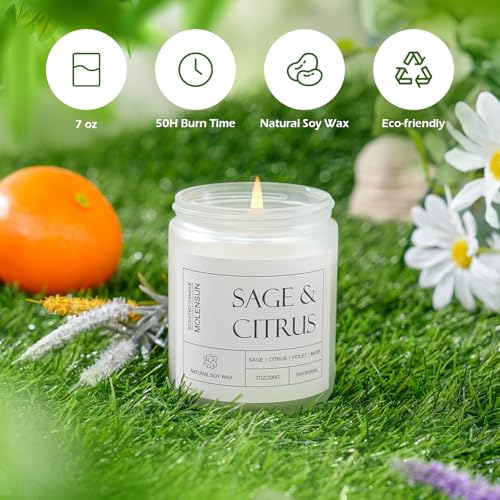Sage &Citrus Scented Candles, Aromatherapy Jar Candle, 7 oz 50 Hour Long Lasting Candles, Soy Wax Candle Gift for Women - Image 4