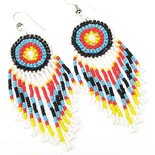 La ViviaNATIVE STYLE MULTICOLOR BEADWORK BEADED ROUND EARRINGS FUNKY SWEET FASHIONABLE PRETTY SLEEK SASSY JEWELRY E-20-SB-6