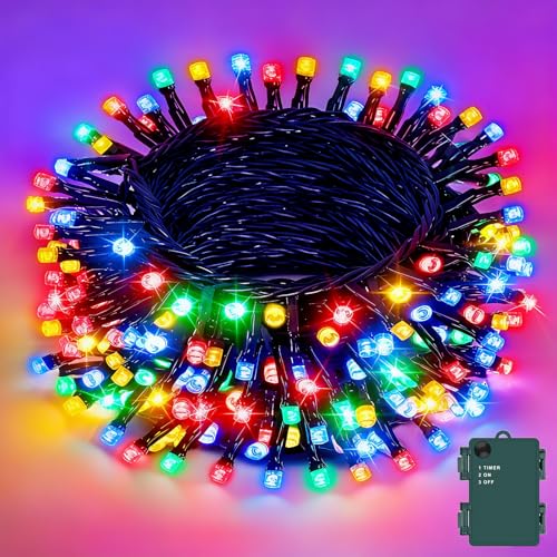cshare Christmas Lights Battery Operated Outdoor Waterproof Multicolor Christmas Lights with Timer 16.4ft 50LED Christmas Decorations Garland Party Garden