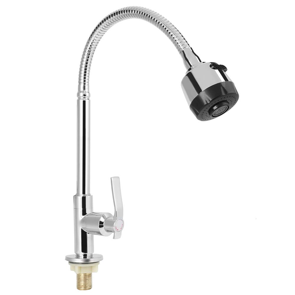 Kitchen Faucet G1/2in Universal Bendable Home Kitchen Single Cold Water Tap Kitchen Sink Water Faucet, Chrome