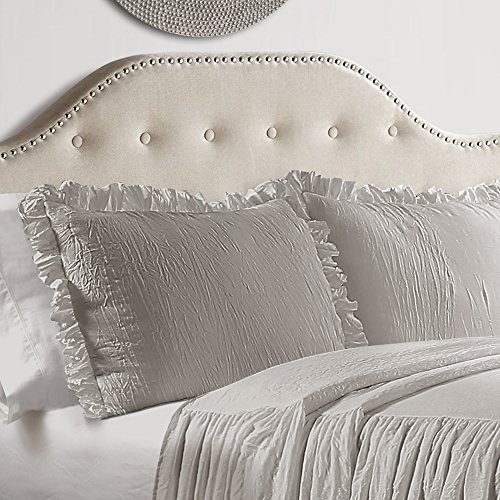 image for Lush Decor Ruffle Skirt Bedspread 3 Piece Set, King, Gray - Gray King 