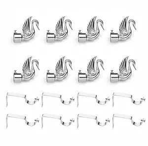 GRIVAN Swan Bird Shape Aluminium Curtain Brackets for Curtain Designer Parda Holder with Support 1 Inch Curtains Rod Pocket Finials and Support Fittings for Door & Window(Silver Pair of 4)