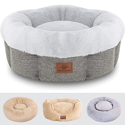 Cat Beds for Indoor Cats,Small Dog Bed,Cuddler Dog Beds,Calming Dog Bed Donut,Soft Anxiety Cozy Pet Beds,Puppy Bed for Small/Medium Dogs Washable Round in Grey Color,WINDRACING PET