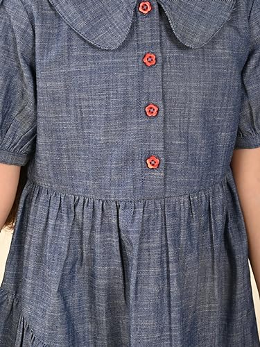 Image of LILPICKS Solid Button Down Drop Waist Denim DressFor Girls (Blue)