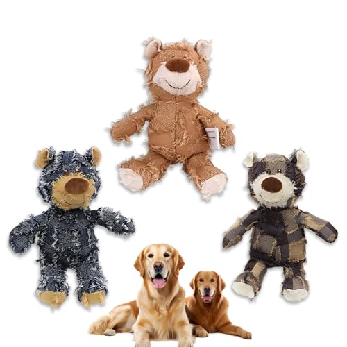 Image of Dog Companion For Heavy Chewers- Indestructible Robust Bear Dog Toy, Durable Squeaky Dog Toys For Heavy Chewers , Unbreakable Stuffed Plush Dog Toys For Aggressive Chewers (H-G-Navy+Oak+Purple)
