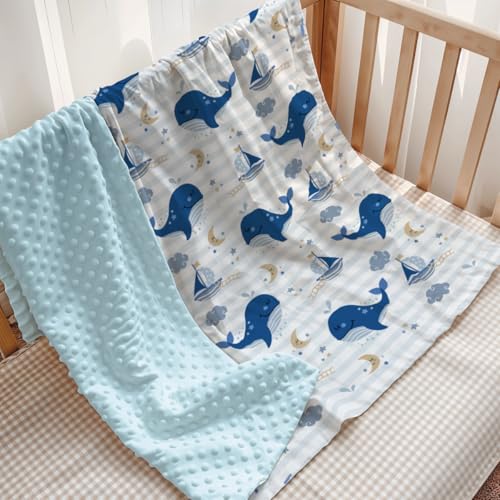 Image of SANDJEST Minky Blanket 2 Pack with Dotted Back 30 x 40 Inches, Gift for Christmas Birthday (Whale, Dinosaur)
