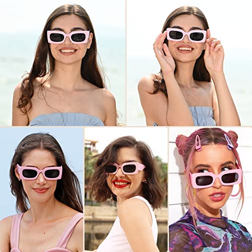 Dollger Retro Rectangle Sunglasses Women Men Sunglasses Trendy 90’s Vintage Shades Unisex Square Thick Frame Glasses UV Protection Pink2