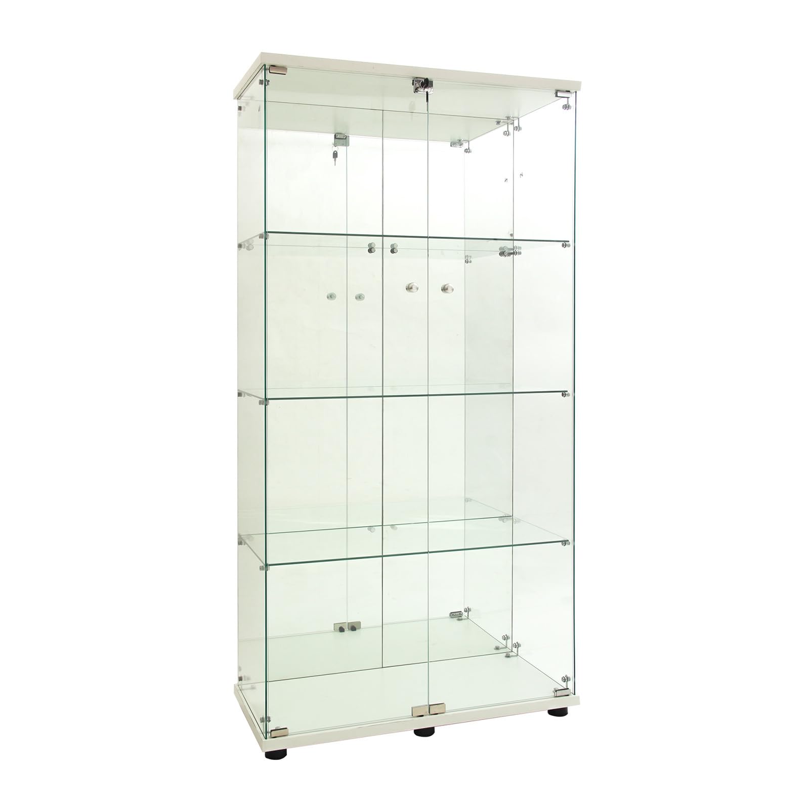DADEA Vetrina con Specchio, Vetrinetta in Vetro 4 Ripiani 2 Porte, Vetrine in Vetro a Specchio Vetrina Colonna Espositiva Colonna Vetrinetta Casco con LED et Serratura Vetrinette Espositive