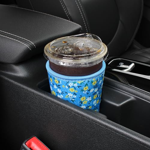 Image of 3 Pack Reusable Iced Coffee Sleeves - Xumbtvs Insulator Sleeve for Cold Beverages, Neoprene Coffee Cup Holder (Floral 02)