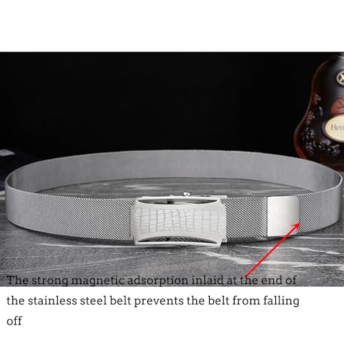 Stainless Steel Belts for Men, Metal Magnetic Braided Non-Leather Men's Belt with Automatic Buckle3