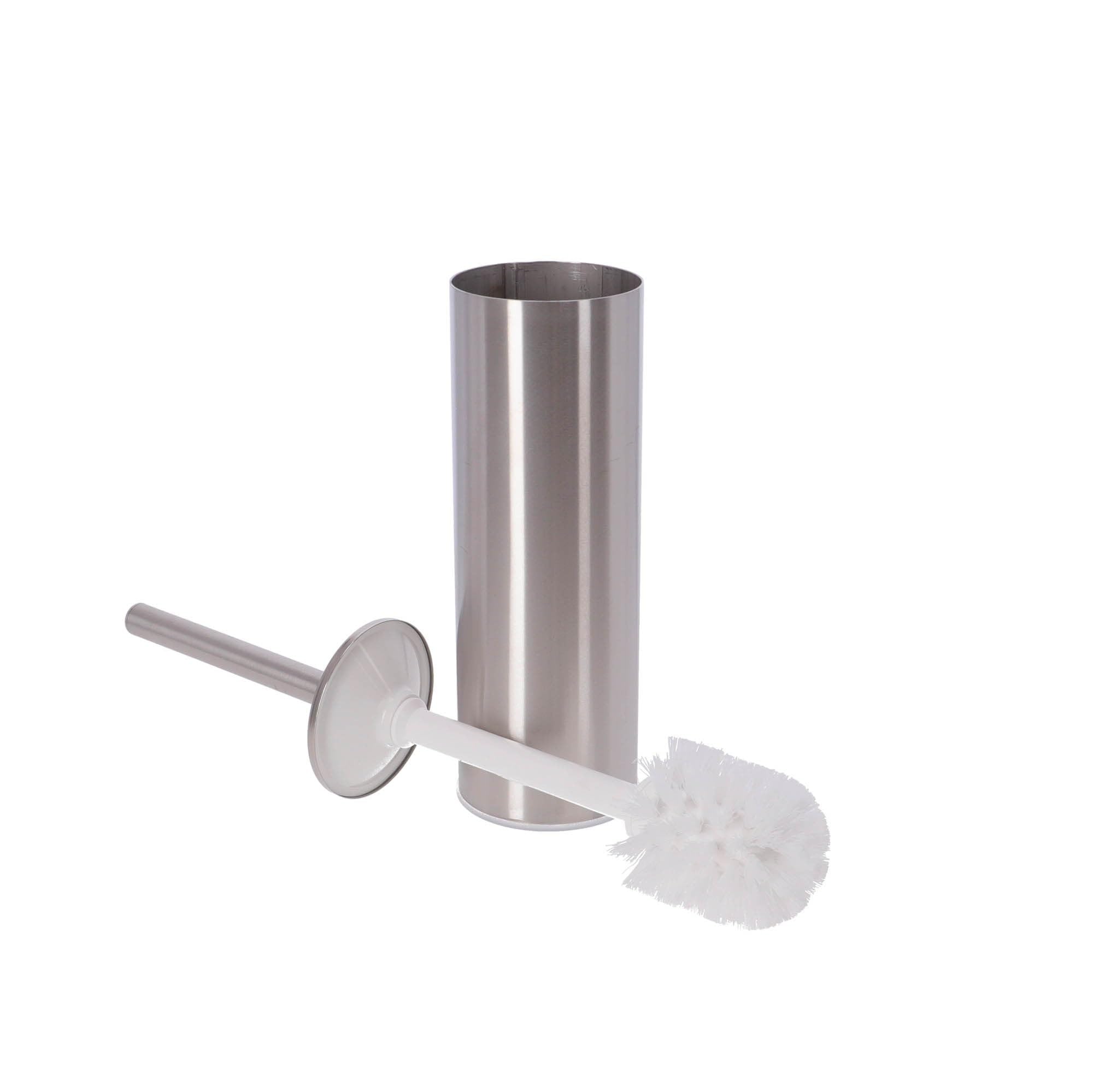 INDA - Accesorios de Baño, Serie My Like, Escobillero de Pared o de Pie en Acero Inoxidable Cepillado, Dimensiones 8,3 x 8,3 x 38,3 cm