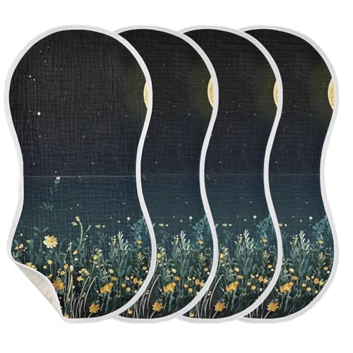 Muslin Burp Cloth for Baby 2PCS Moon Night Daisy Field Super Absorbent Burping Cloths, Bibs for Newborn Boys Girls3