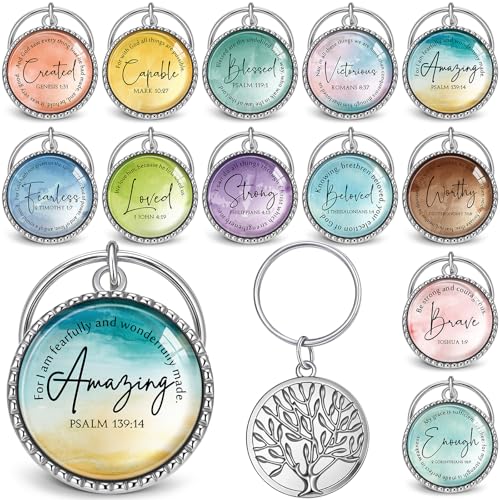 Equsion 36 Pcs Christian Keychains Mini Bible Verse Keyring with