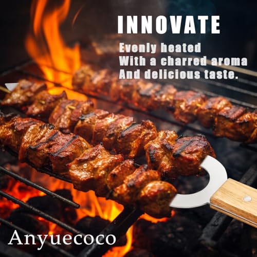 Skewers for Grilling,2 PCS - 17 Inch Double Pronged Kabob Skewers With Wooden Handles,Heavy Duty Stainless Steel Skewer, Flat Skewer,For Grilling Meat, Vegetables, and Outdoor Cooking