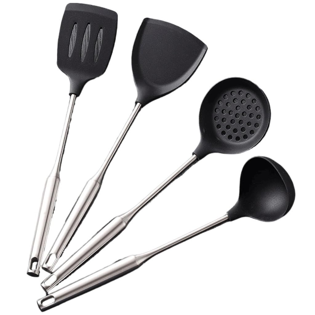 MYUYEE Kitchen Silicone Soup Spoon Long Handle Cooking Spatula Shovel Steel Kitchenware Home Cookware Set