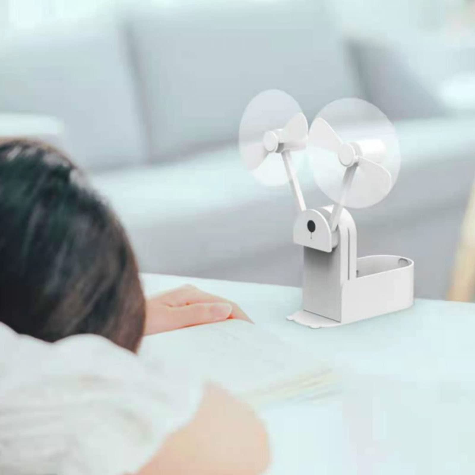 Doppio ventilatore portatile ricaricabile – Ventilatore USB portatile pieghevole per viaggi, attività all'aperto, uso personale – Design compatto e leggero per comodità
