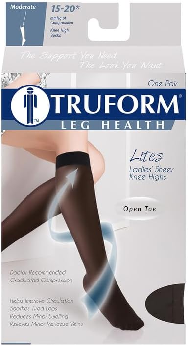 Miniatura 8 de Truform Medias de compresión pura, 15-20 mmHg, rodilla de mujer longitud alta, dedo del pie abierto, 20 denier, desnudo, pequeño