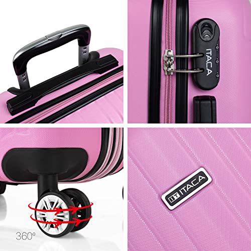 Image of ITACA Juego Maletas de Viaje 4 Ruedas Trolley ABS. Extensibles Rigidas Resistentes y Ligeras. Mango Asas Candado. Pequena Cabina Low Cost, Mediana y Grande y neceser. T71500, Pink, S + M, Casual