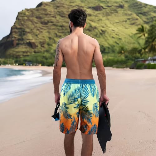 Image of PROBEROS Swimming Shorts for Men, Casual Fashion Gradient Print Summer Beach Shorts Quick Dry Polyester Elastic Waist Shorts Chino Shorts Summer Swim Short Beach Wear, L