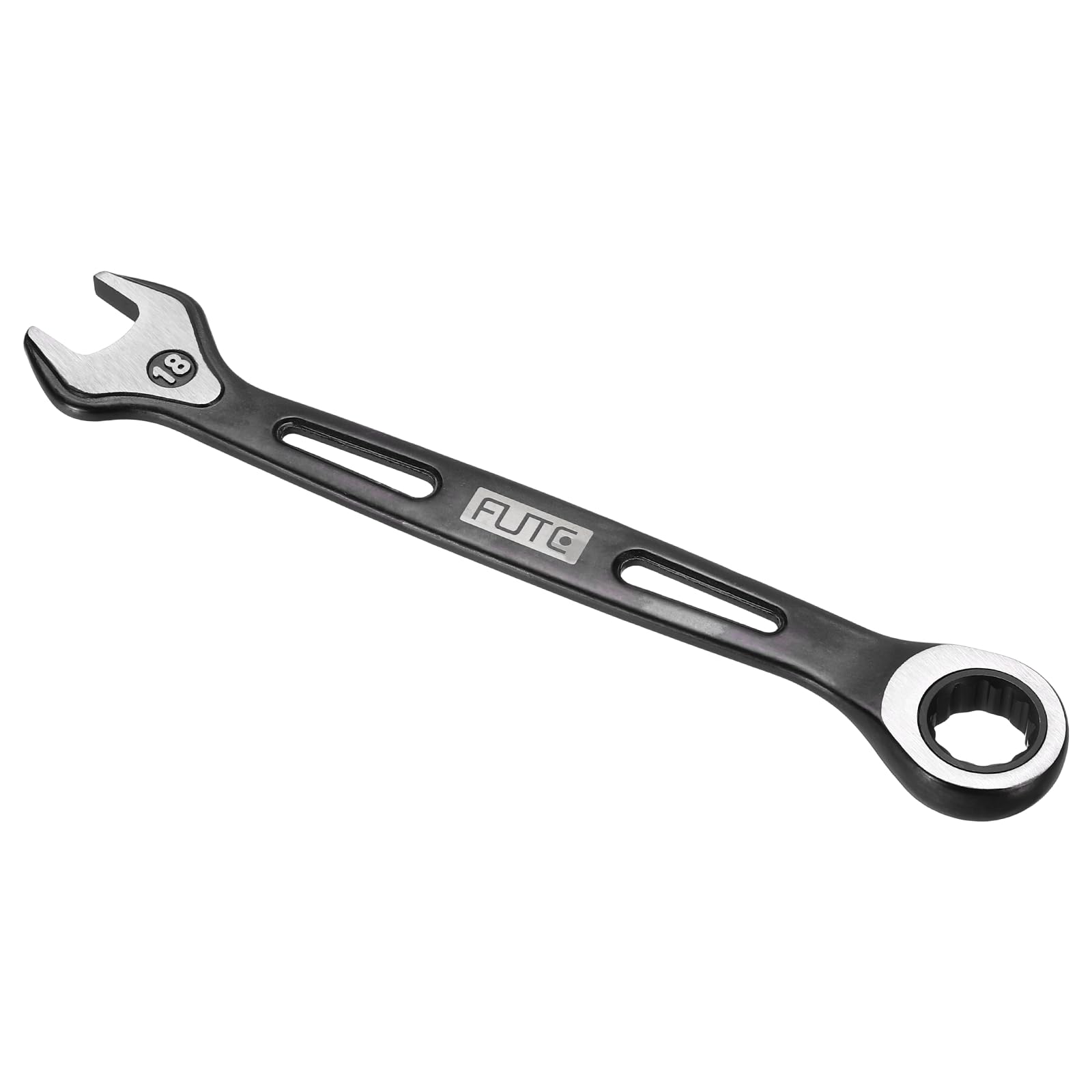 sourcing map Ratcheting Combination Wrench 18mm Stubby Wrench Metric High Carbon Steel Double 12-Point Box Open-Ended Ratchet Spanner Tool for Household Garage Workshop Auto Repairs, Black