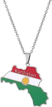 Kurdistan Map Necklace For Women Men Chains Gold Silver Kurdistan Flag Map Pendants Necklace Stainless Steel Jewelry Kurdish Ethnic Clavicle Chain