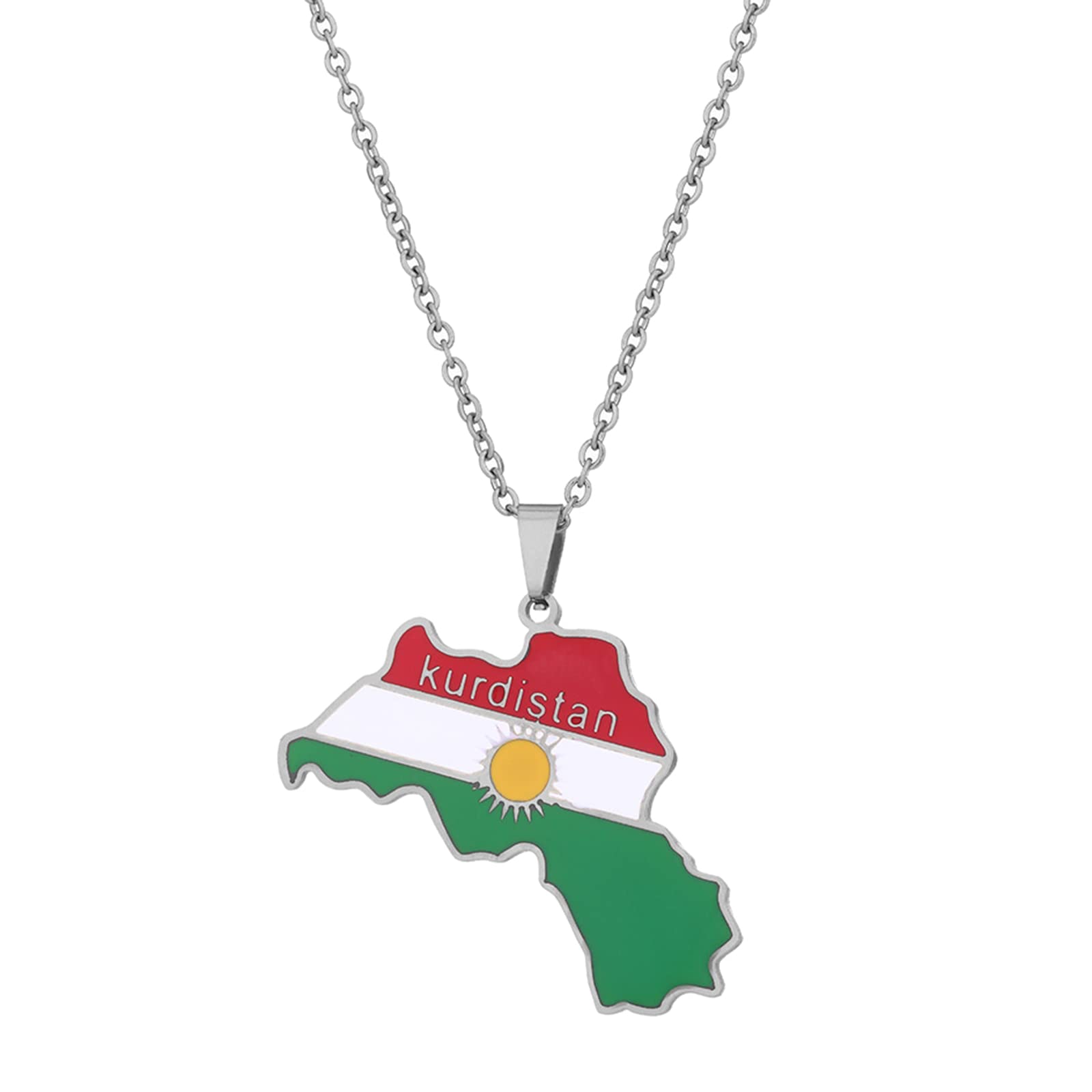 Zkydhbd Women's Silver Kurdistan Map Necklace For Men Chains Gold Kurdistan Flag Map Pendants Necklace Stainless Steel Jewelry Kurdish Ethnic Clavicle Chain