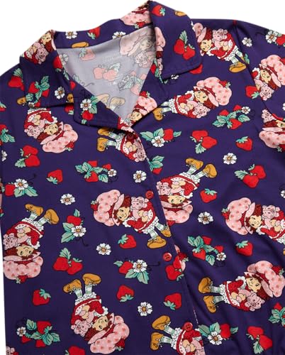 Image of COCO BRANDS Strawberry Shortcake Womens Pajama Sets - 2 Piece Soft Stretch Button Down Sleep Shirt and Pajama Pants