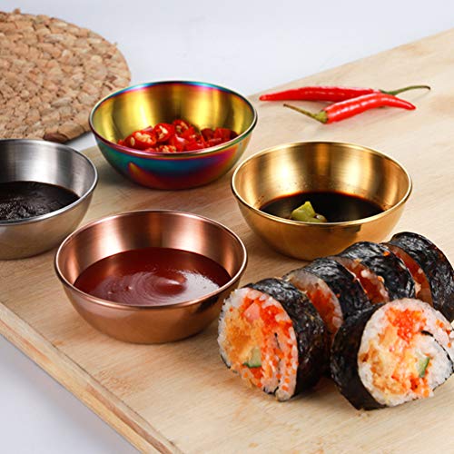 Yardwe 5Pcs Pratos de Molho de Aço Inoxidável Rodada Pratos de Sushi Tempero Tigela de Imersão Pires