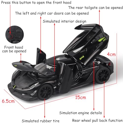 Toy Cars Model Jesko Black Alloy Collectibles Die-cast Vehicles with Sound and Light - Image 3