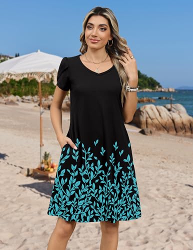 Image of Zeagoo Womens Summer A-Line Dress with Pockets Mini Short Sleeve Dresses Flowy Beach Swing Dress 2026 Vacation Travel