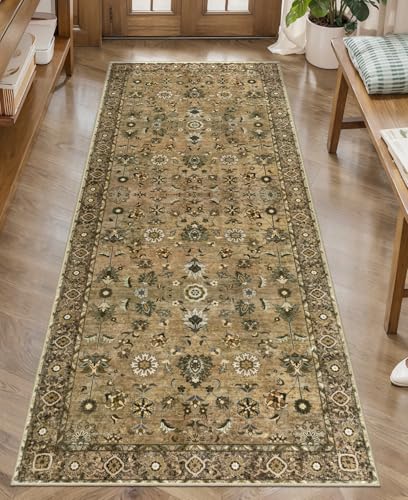 Image of Vintage 2x5 Washable Runner Rugs for Hallway, Brown Non Slip Rug Runner