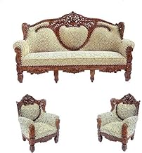 Sky Rise Decor Shesham Wood 5 Seater Sofa Set in Carved Style for Your Beautiful Home Royal Sofa Set (3+1+1)+ Glossy Natural Finish (Design6)